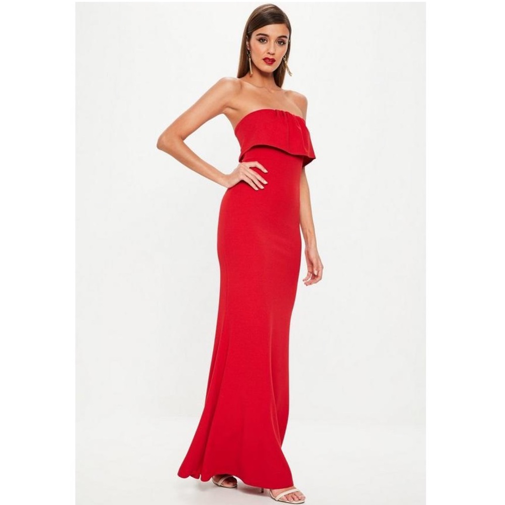 Missguided Red Bandeau Plated Overlay Fishtail Maxi in US Size 4